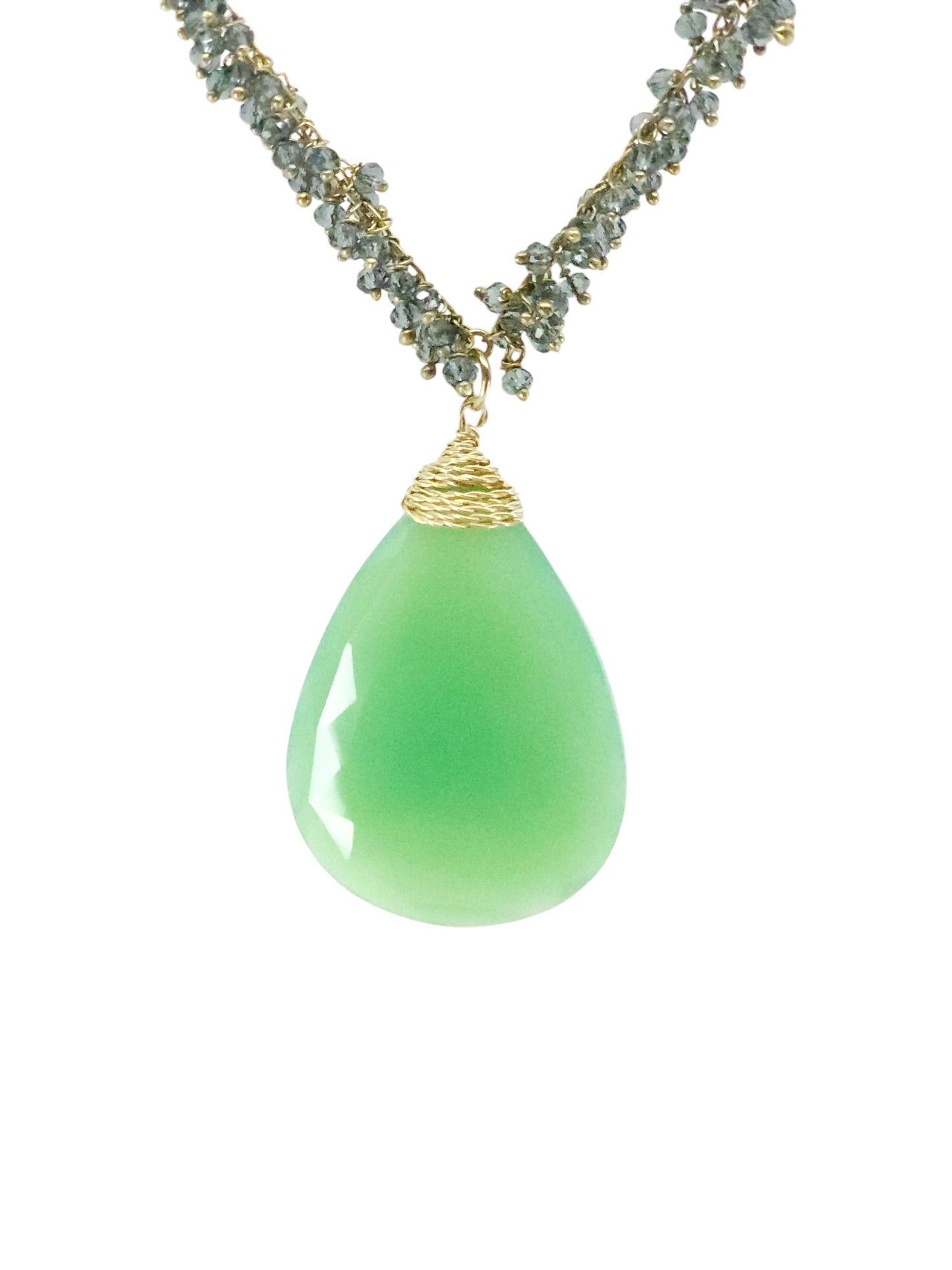 "The Emerald City" 55 Carat Pear Cut Green Chrysoprase Gemstone Necklace