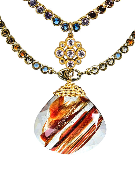 "Santa Baby" 19 Carat Rare Red Rutilated Quartz Multi-Color Gemstone Necklace