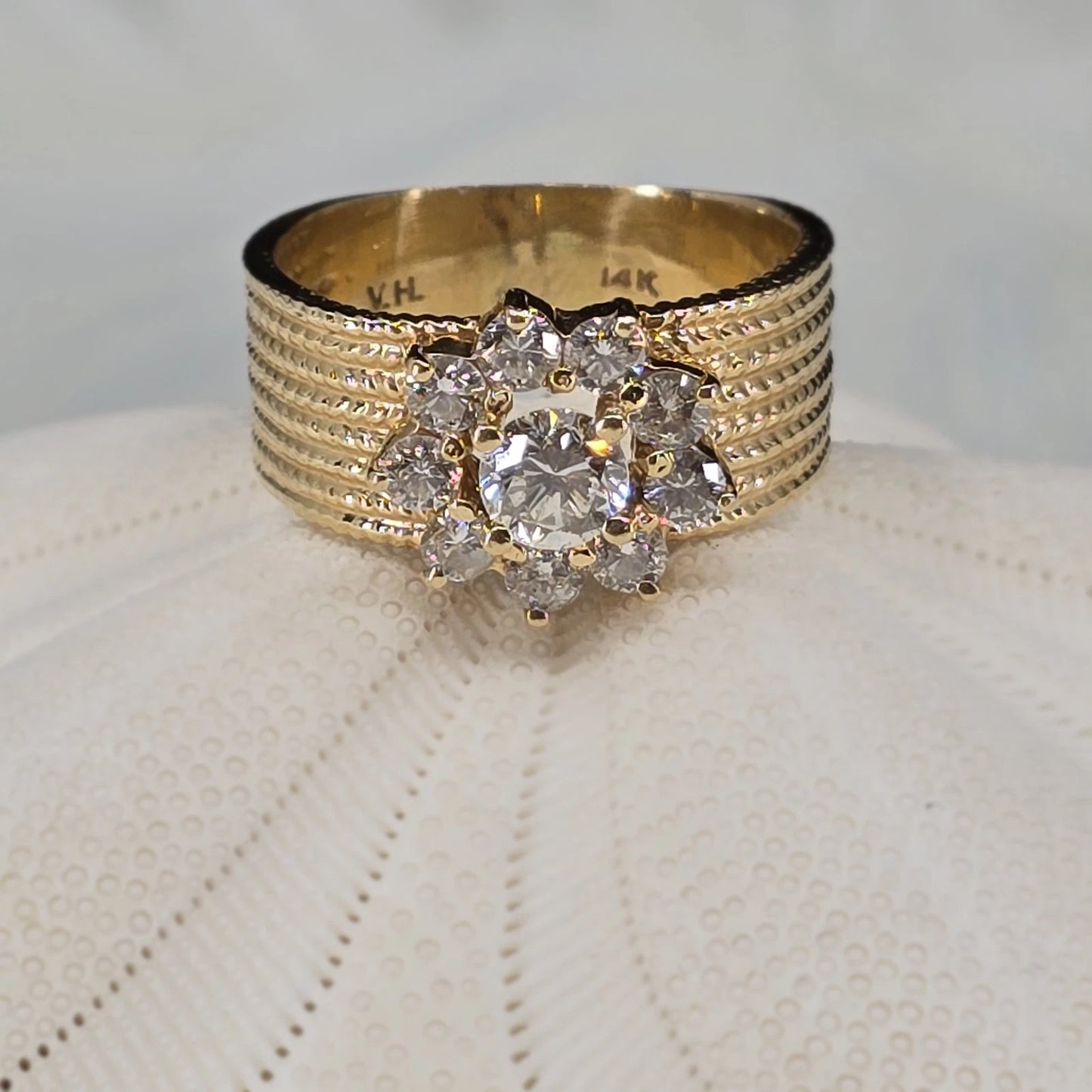 "Happy Anniversary" - 14k Floral Design Diamond Ring (Estate)
