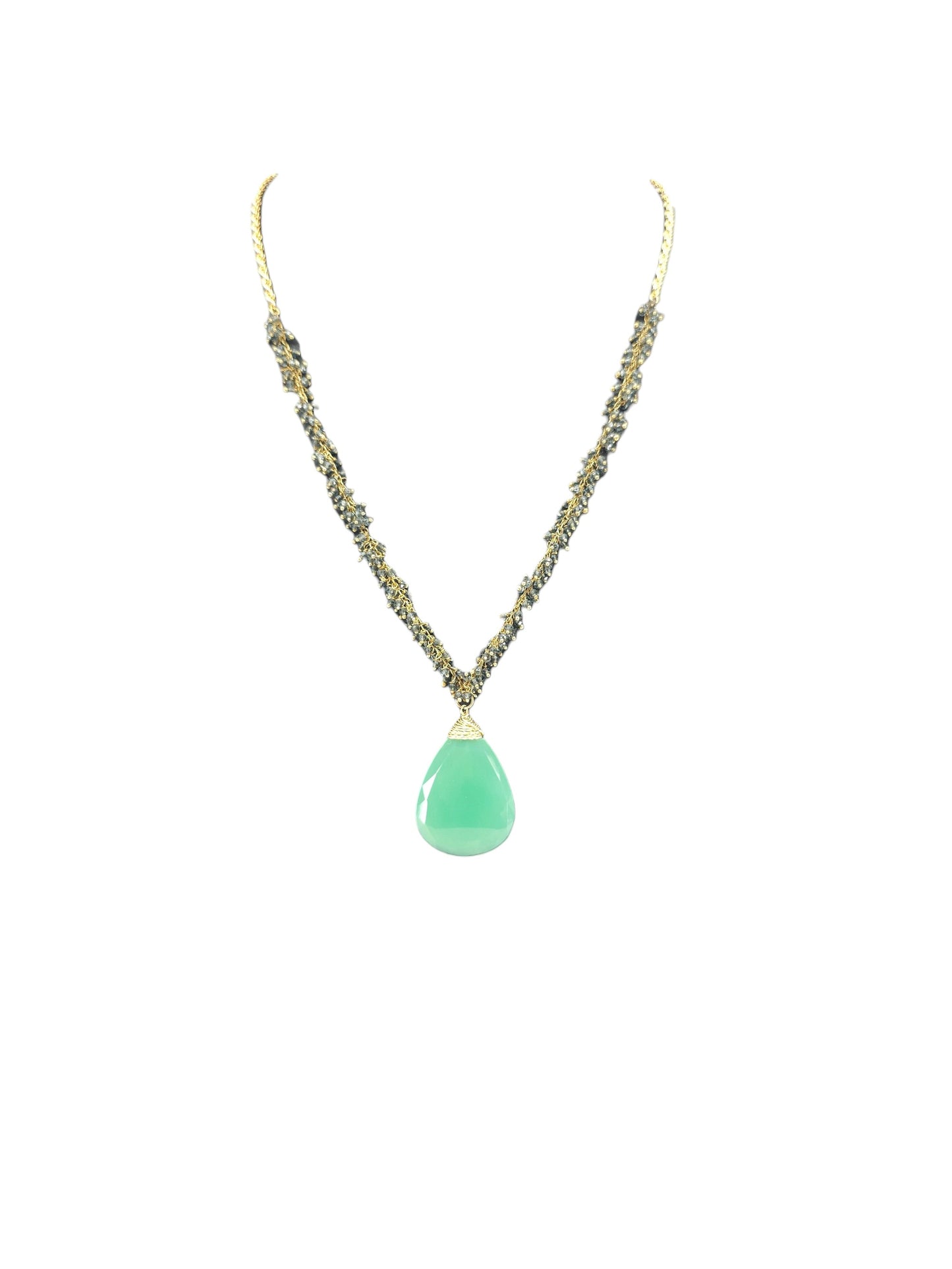 "The Emerald City" 55 Carat Pear Cut Green Chrysoprase Gemstone Necklace