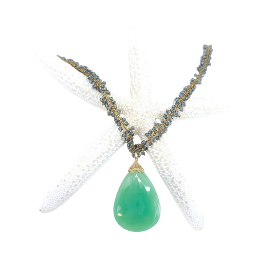 "The Emerald City" 55 Carat Pear Cut Green Chrysoprase Gemstone Necklace