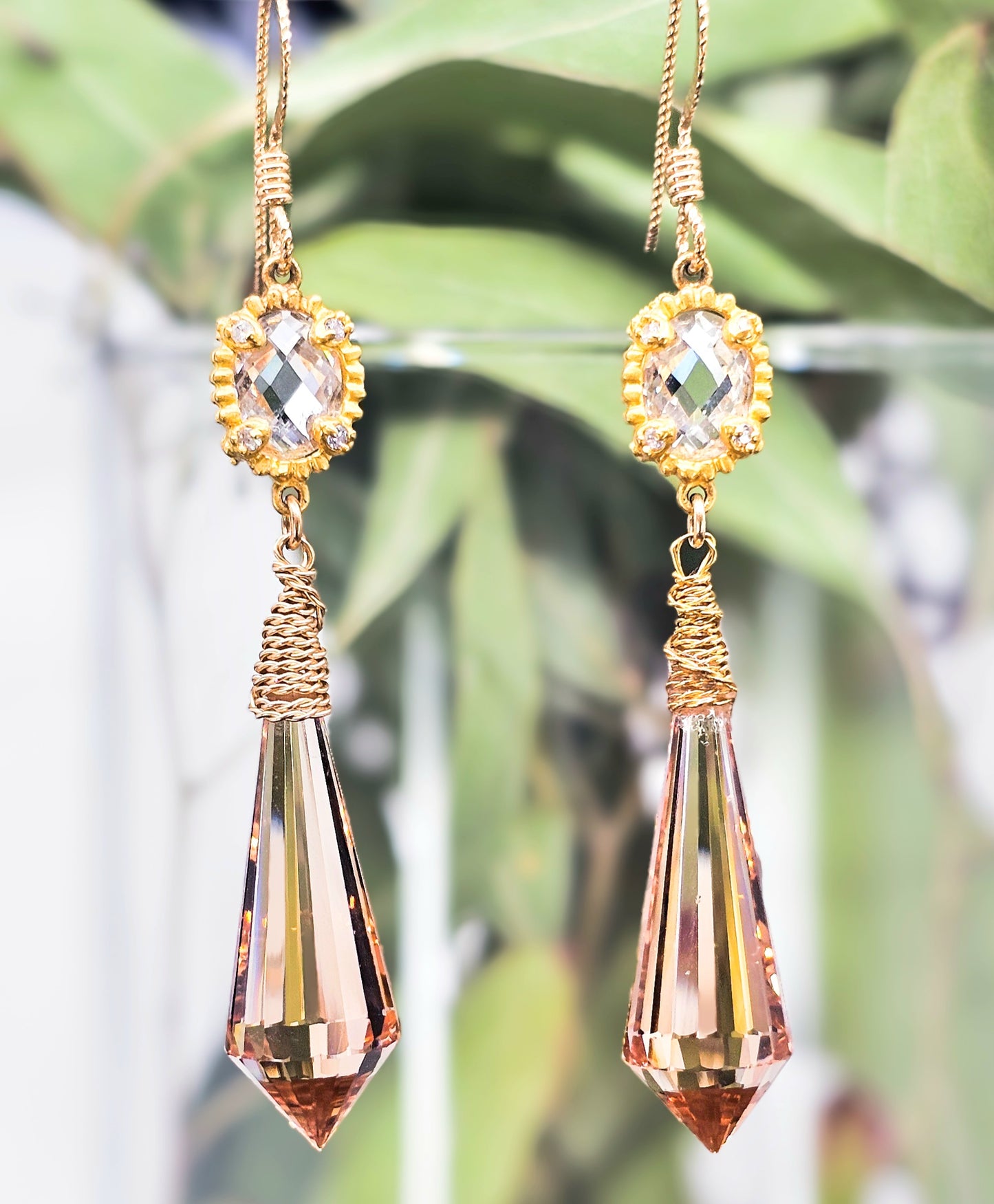 "Peaches & Cream" Fancy Morganite Gemstone Earrings in 14k Vermeil & White Zircon