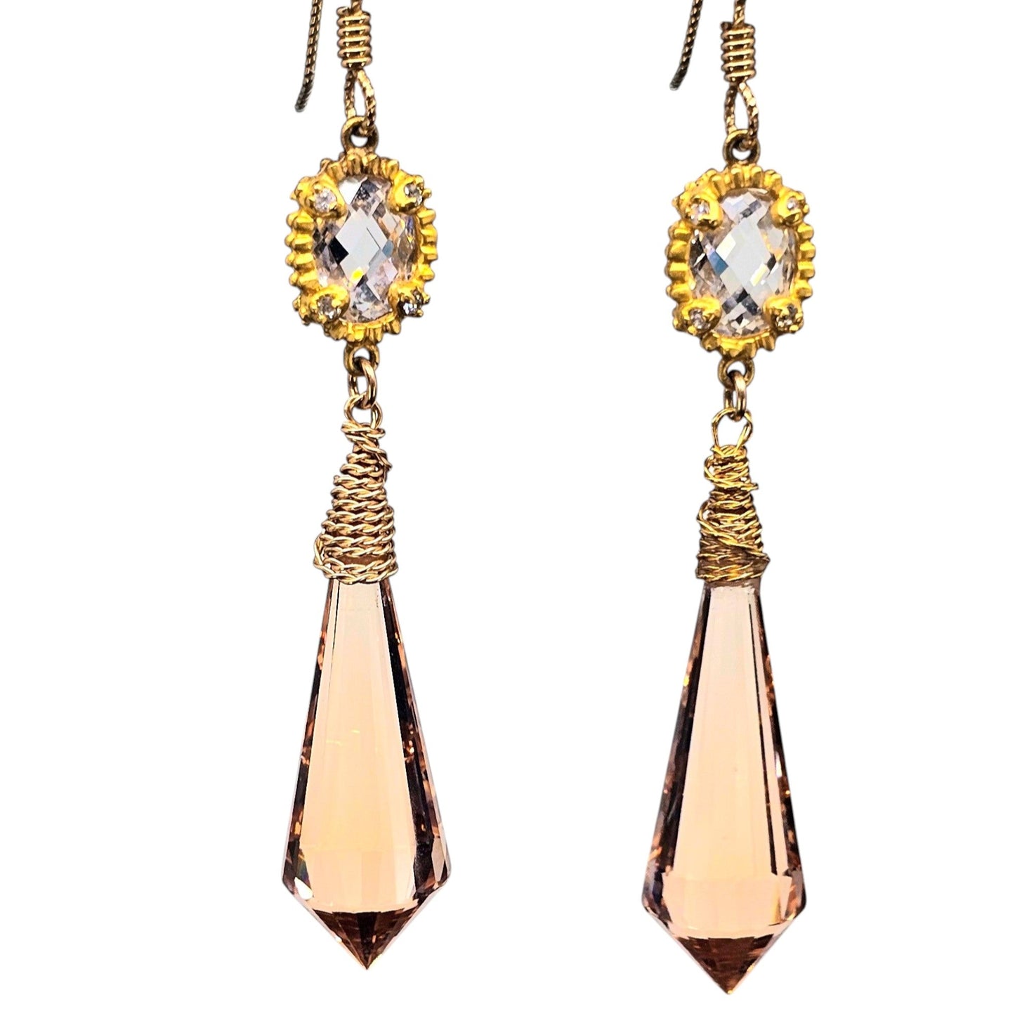 "Peaches & Cream" Fancy Morganite Gemstone Earrings in 14k Vermeil & White Zircon