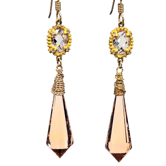 "Peaches & Cream" Fancy Morganite Gemstone Earrings in 14k Vermeil & White Zircon