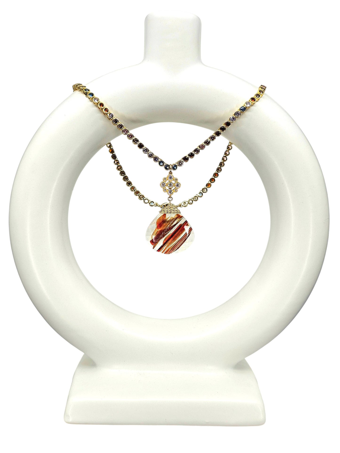 "Santa Baby" 19 Carat Rare Red Rutilated Quartz Multi-Color Gemstone Necklace