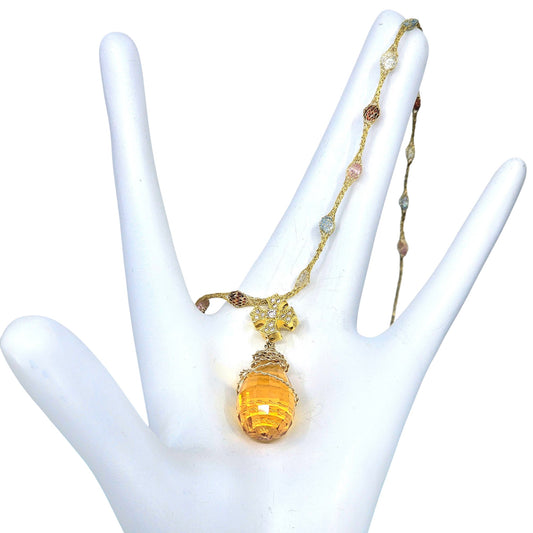 "Summer of Love" 23 Carat Citrine and 14k Multi-Color Lab Diamond Necklace