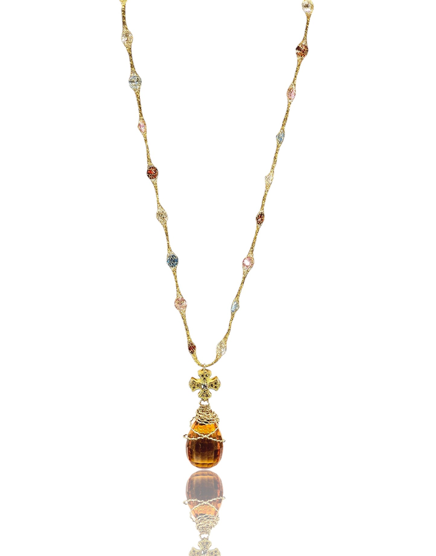 "Summer of Love" 23 Carat Citrine and 14k Multi-Color Lab Diamond Necklace