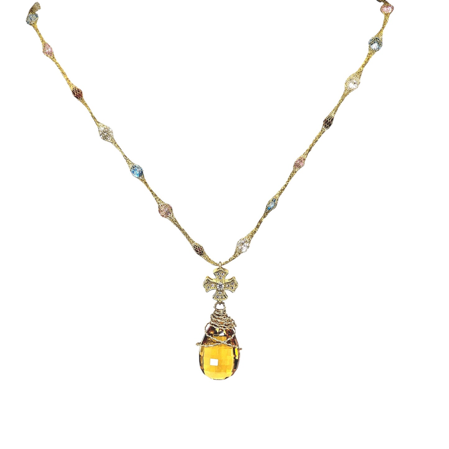 "Summer of Love" 23 Carat Citrine and 14k Multi-Color Lab Diamond Necklace