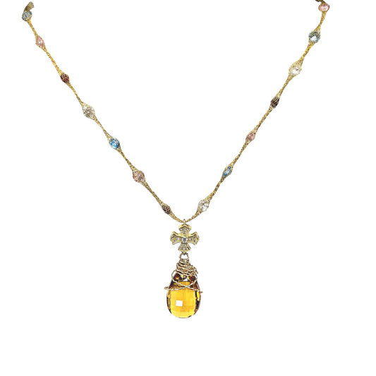 "Summer of Love" 23 Carat Citrine and 14k Multi-Color Lab Diamond Necklace