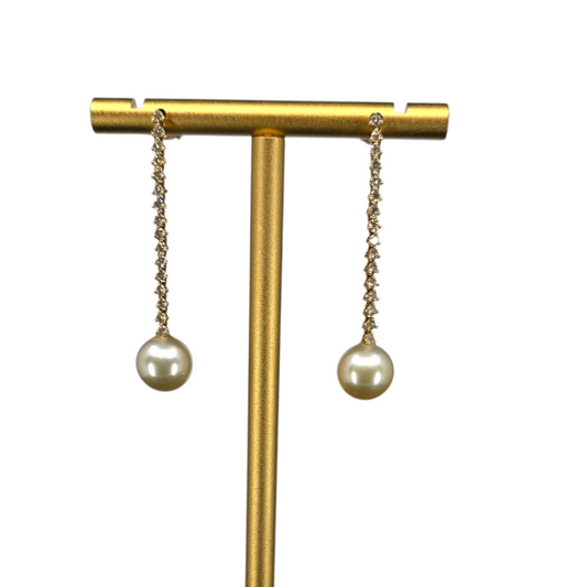 "Dinner at Per Se" - 10mm Golden South Sea Pearl and Diamond Earrings in 14k Gold