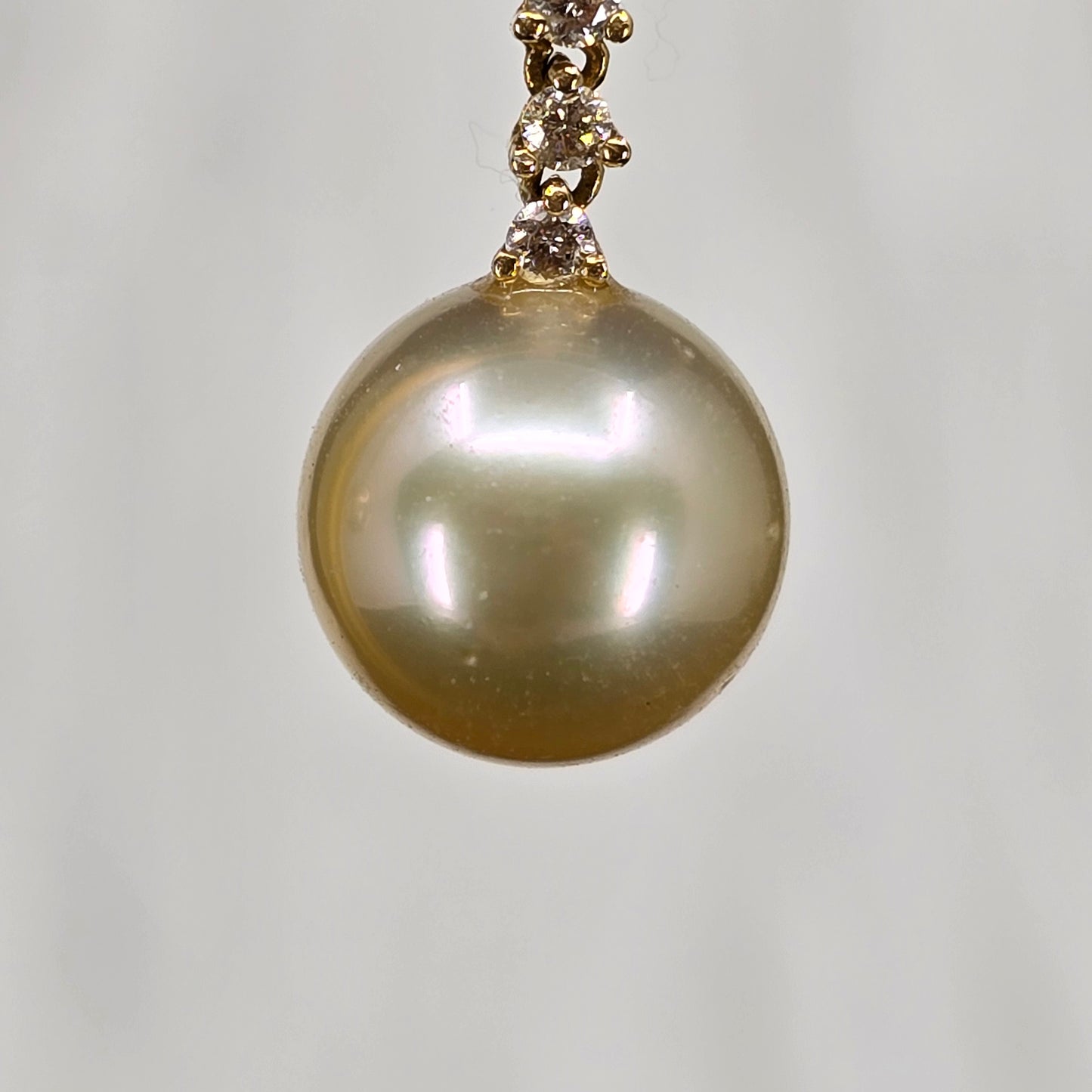 "Dinner at Per Se" - 10mm Golden South Sea Pearl and Diamond Earrings in 14k Gold