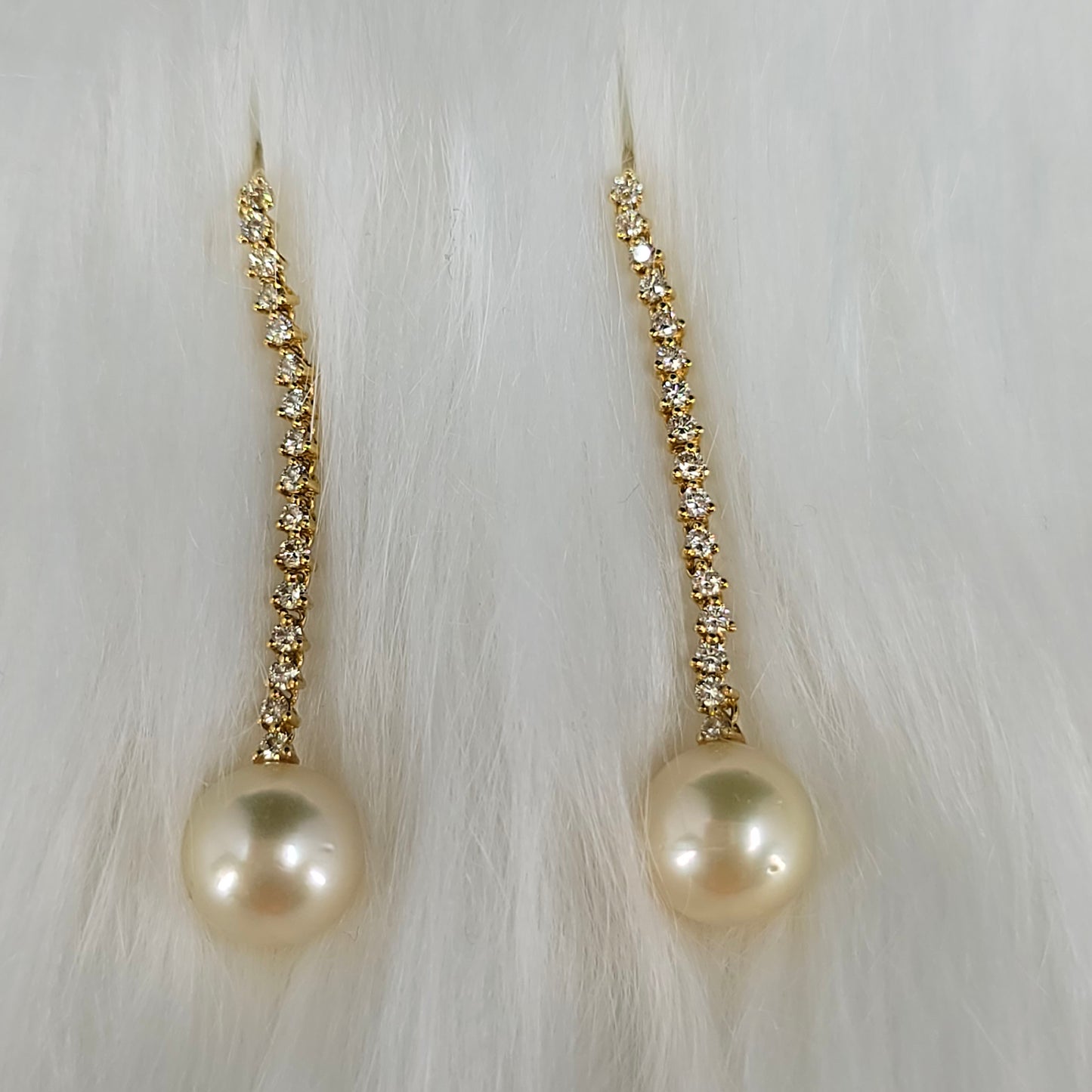 "Dinner at Per Se" - 10mm Golden South Sea Pearl and Diamond Earrings in 14k Gold