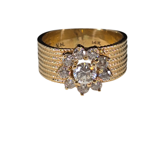 "Happy Anniversary" - 14k Floral Design Diamond Ring (Estate)