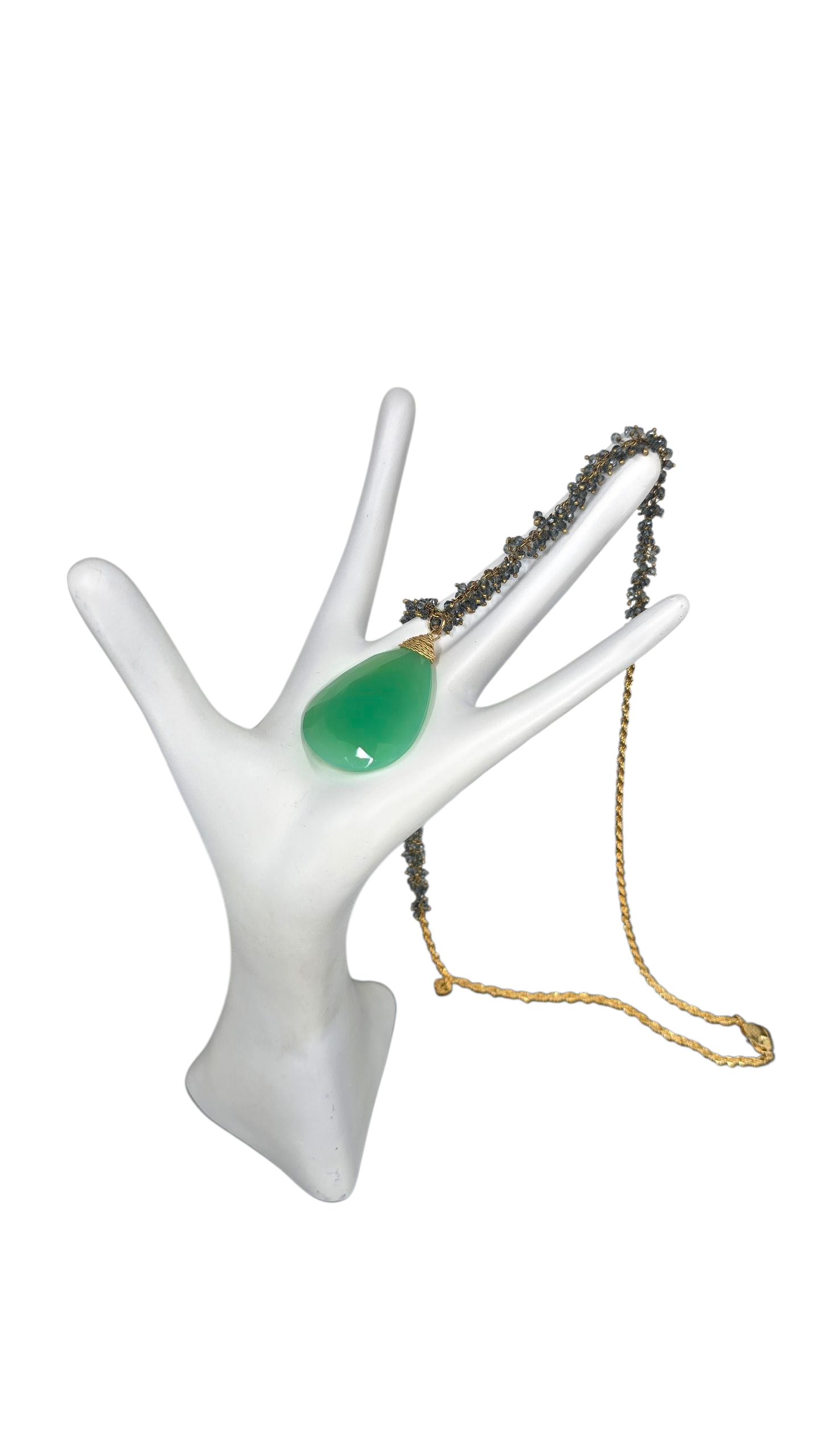 "The Emerald City" 55 Carat Pear Cut Green Chrysoprase Gemstone Necklace