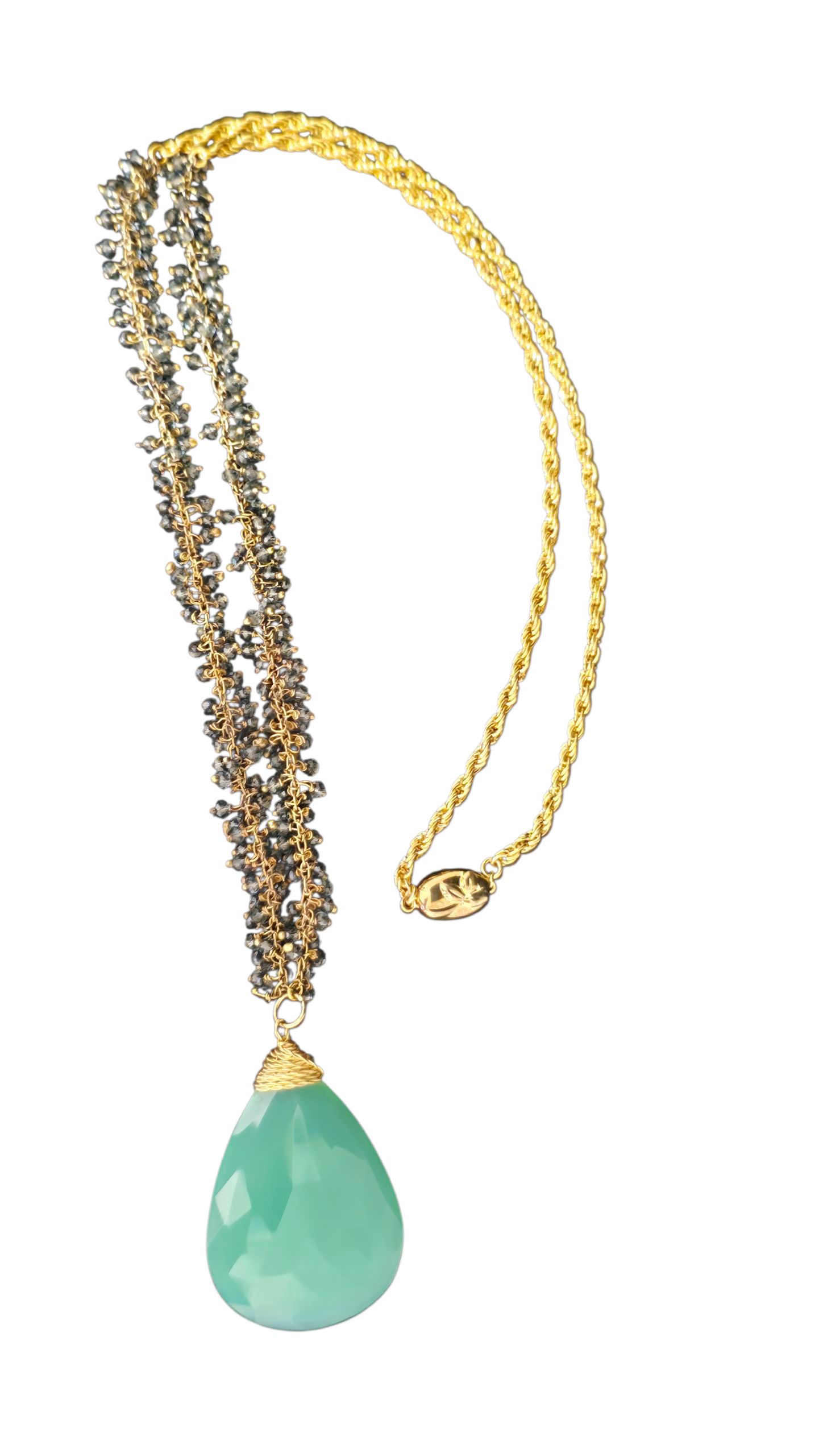 "The Emerald City" 55 Carat Pear Cut Green Chrysoprase Gemstone Necklace