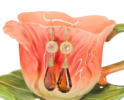 "Seasons Change" 28 Carat  Bi-Color Citrine Earrings in 18k Gold Vermeil