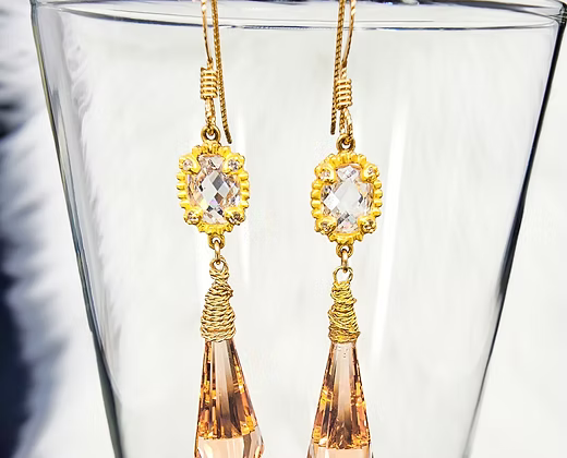 "Peaches & Cream" Fancy Morganite Gemstone Earrings in 14k Vermeil & White Zircon
