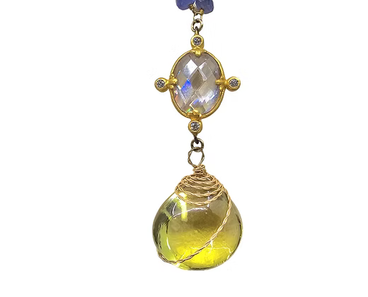 "Lavender Lemonade" 26 Carat Lemon Quartz and Tanzanite Necklace.