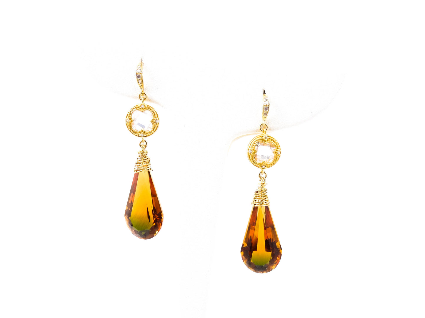 "Seasons Change" 28 Carat  Bi-Color Citrine Earrings in 18k Gold Vermeil