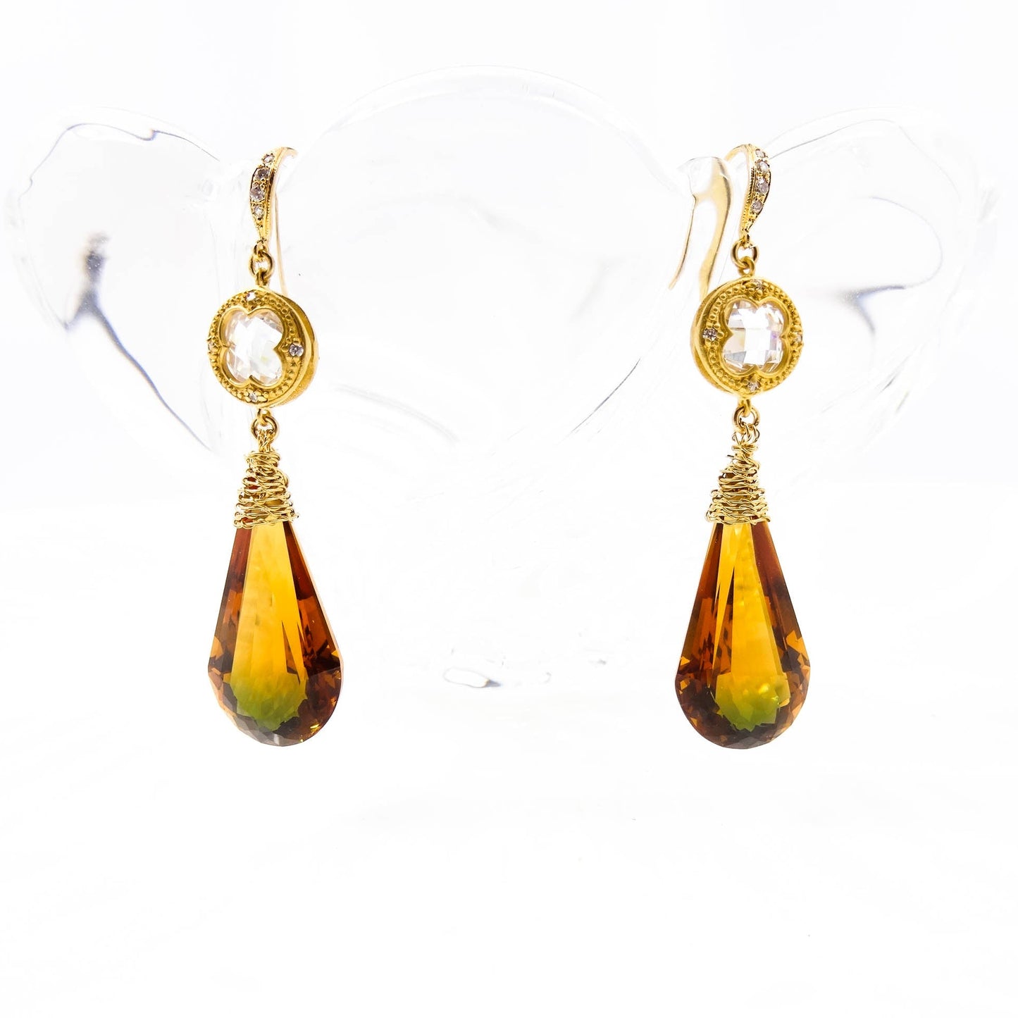 "Seasons Change" 28 Carat  Bi-Color Citrine Earrings in 18k Gold Vermeil