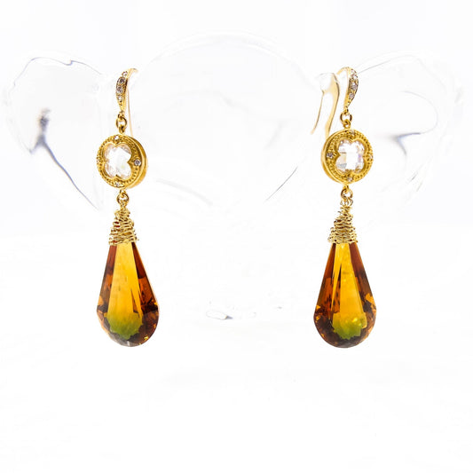 "Seasons Change" 28 Carat  Bi-Color Citrine Earrings in 18k Gold Vermeil