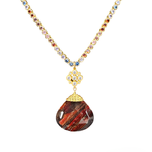"Santa Baby" 19 Carat Rare Red Rutilated Quartz Multi-Color Gemstone Necklace